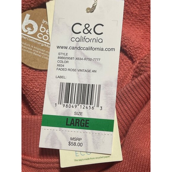 C&C California Faded Rose Vintage Anchor Sweatshirt Womens Large Cotton Rayon - Picture 7 of 9